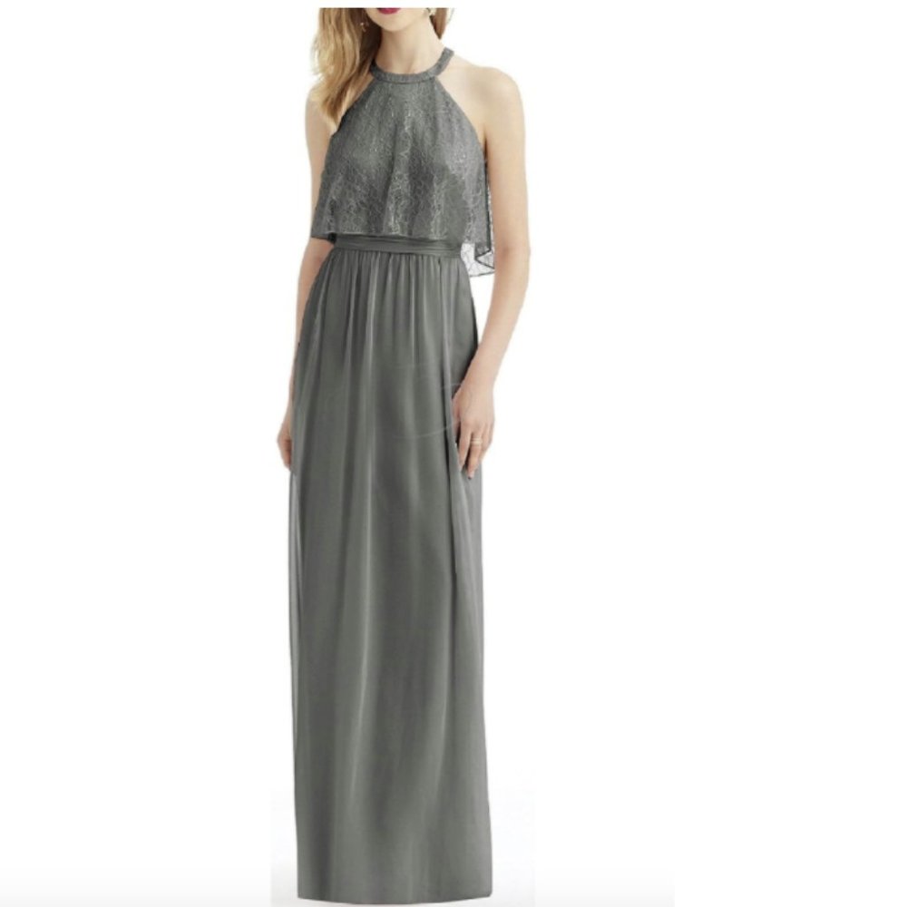 Formal full-length chiffon dress with lace NWOT